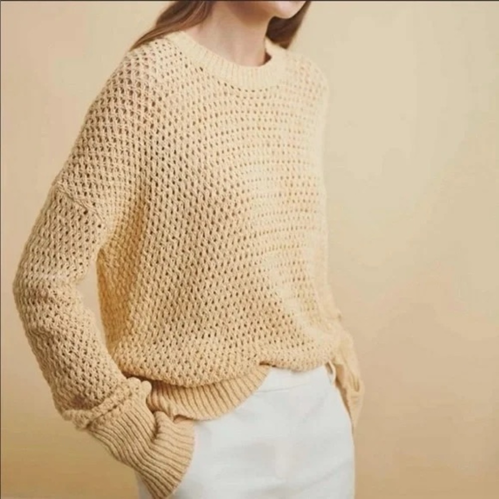 NWT THEORY $375 Karenia Sugahero High-low Open knit Sweater Soft Butter L